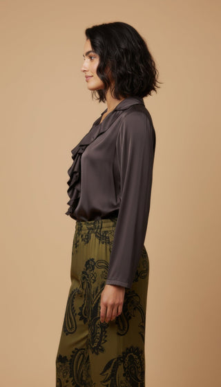 Camicia - Camicia scollo v rouche - Marrone - vevi.it