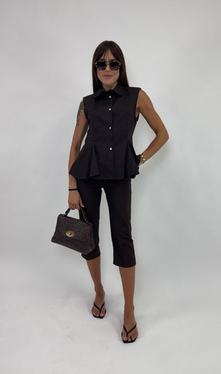 Camicia - Camicia smanicata spalline NRE733 - Marrone - VEVI