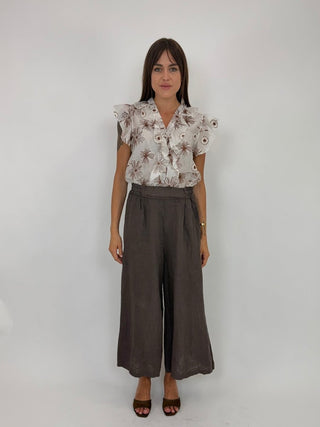 Camicia - Camicia v rouche e ricamo GFE5613 - Beige - VEVI