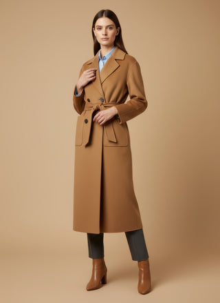Cappotto - Cappotto doppio petto cintura lana - Cammello - vevi.it
