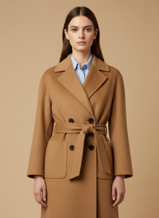 Cappotto - Cappotto doppio petto cintura lana - Cammello - vevi.it