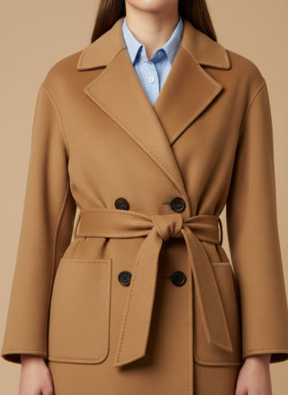 Cappotto - Cappotto doppio petto cintura lana - Cammello - vevi.it