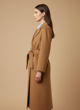 Cappotto - Cappotto doppio petto cintura lana - Cammello - vevi.it