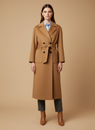 Cappotto - Cappotto doppio petto cintura lana - Cammello - vevi.it