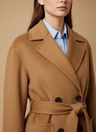Cappotto - Cappotto doppio petto cintura lana - Cammello - vevi.it