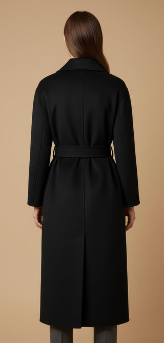 Cappotto - Cappotto doppio petto cintura lana - Nero - vevi.it