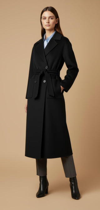 Cappotto - Cappotto doppio petto cintura lana - Nero - vevi.it