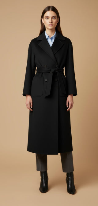 Cappotto - Cappotto doppio petto cintura lana - Nero - vevi.it