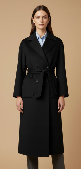 Cappotto - Cappotto doppio petto cintura lana - Nero - vevi.it
