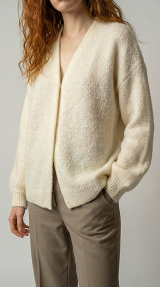 Cardigan - Cardigan aperto mohair - Burro - VEVI