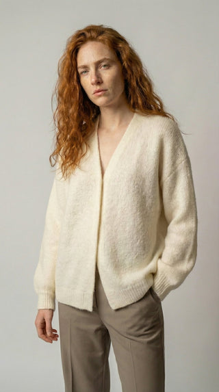 Cardigan - Cardigan aperto mohair - Burro - VEVI