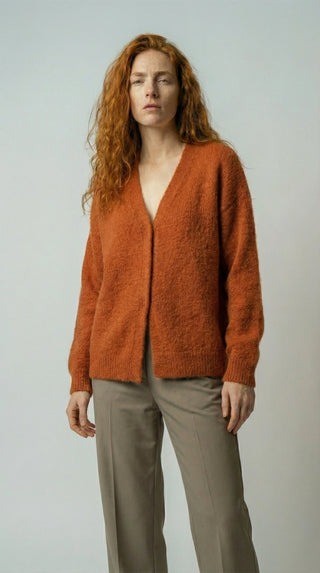 Cardigan - Cardigan aperto mohair - Mattone - VEVI