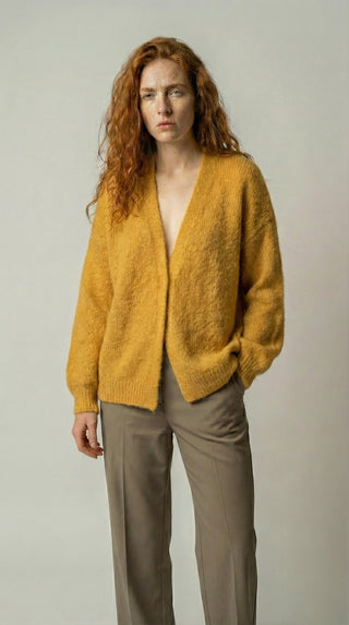 Cardigan - Cardigan aperto mohair - Ocra - VEVI