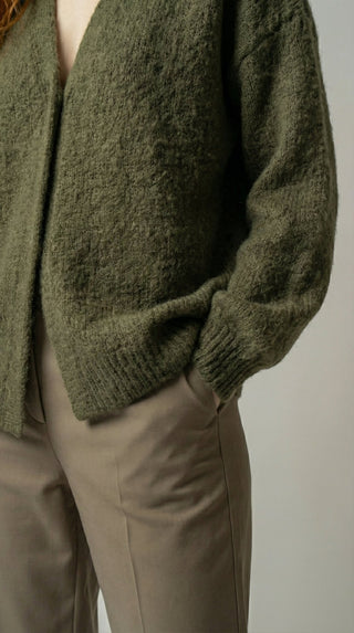 Cardigan - Cardigan aperto mohair - Verde militare - VEVI
