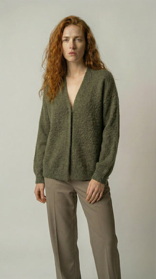 Cardigan - Cardigan aperto mohair - Verde militare - VEVI