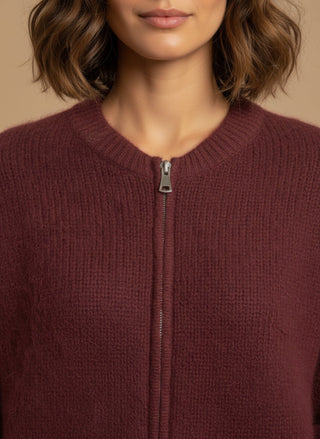 Cardigan - Cardigan bomber zip mohair - Bordeaux - vevi.it