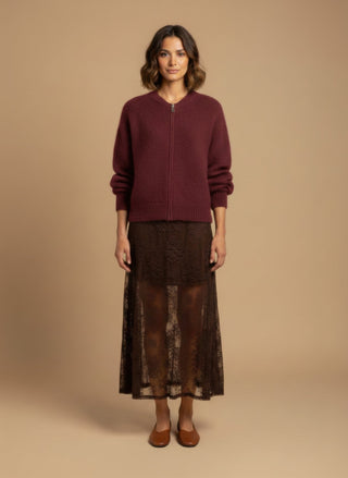 Cardigan - Cardigan bomber zip mohair - Bordeaux - vevi.it