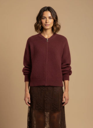 Cardigan - Cardigan bomber zip mohair - Bordeaux - vevi.it
