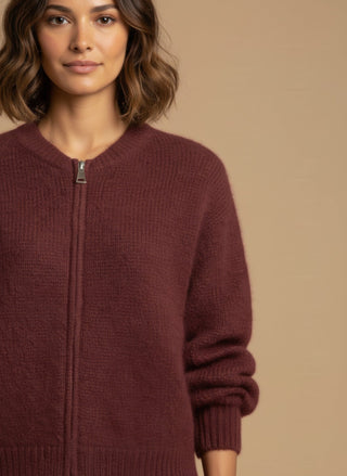 Cardigan - Cardigan bomber zip mohair - Bordeaux - vevi.it