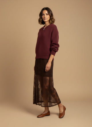 Cardigan - Cardigan bomber zip mohair - Bordeaux - vevi.it