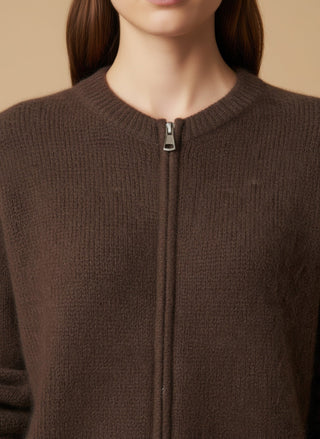 Cardigan - Cardigan bomber zip mohair - Marrone - vevi.it