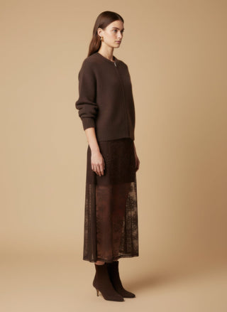 Cardigan - Cardigan bomber zip mohair - Marrone - vevi.it