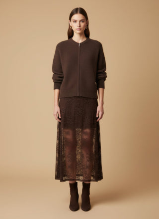 Cardigan - Cardigan bomber zip mohair - Marrone - vevi.it