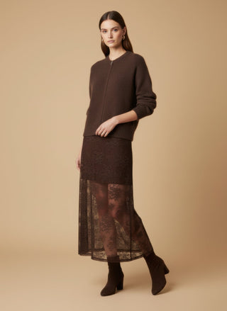 Cardigan - Cardigan bomber zip mohair - Marrone - vevi.it