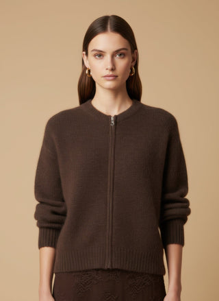 Cardigan - Cardigan bomber zip mohair - Marrone - vevi.it