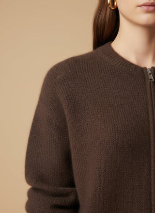 Cardigan - Cardigan bomber zip mohair - Marrone - vevi.it