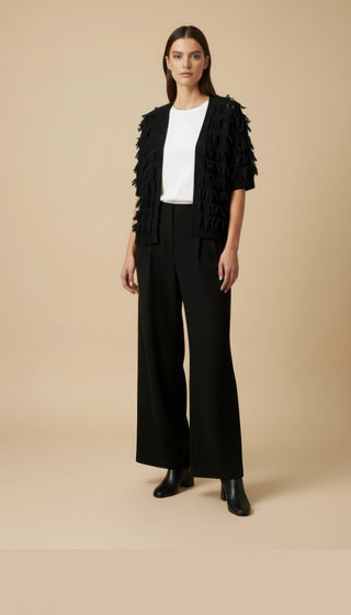 Cardigan - Cardigan Frange - Nero - VEVI