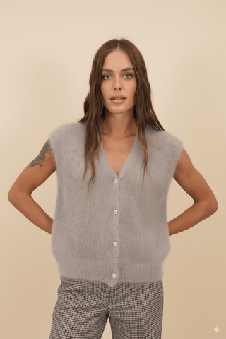 Cardigan - Cardigan gilet 80% kid mohair bott gioiello - Beige - vevi.it