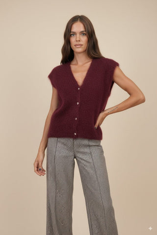 Cardigan - Cardigan gilet 80% kid mohair bott gioiello - Bordeaux - vevi.it