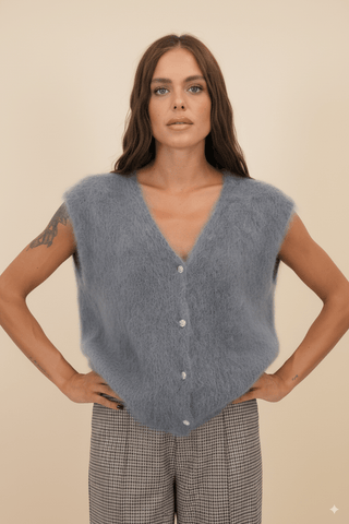 Cardigan - Cardigan gilet 80% kid mohair bott gioiello - Grigio - vevi.it