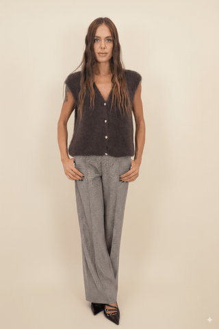 Cardigan - Cardigan gilet 80% kid mohair bott gioiello - Marrone - vevi.it