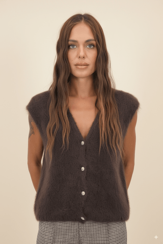 Cardigan - Cardigan gilet 80% kid mohair bott gioiello - Marrone - vevi.it