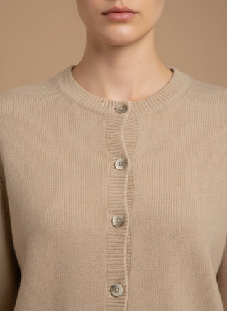 Cardigan - Cardigan girocollo 100% lana vergine - Beige melange - vevi.it