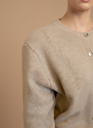 Cardigan - Cardigan girocollo 100% lana vergine - Beige melange - vevi.it