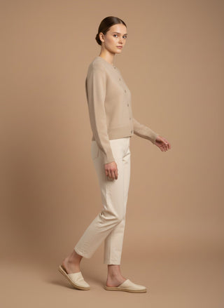 Cardigan - Cardigan girocollo 100% lana vergine - Beige melange - vevi.it