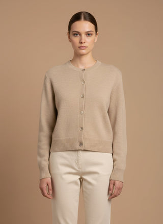 Cardigan - Cardigan girocollo 100% lana vergine - Beige melange - vevi.it