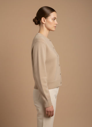 Cardigan - Cardigan girocollo 100% lana vergine - Beige melange - vevi.it