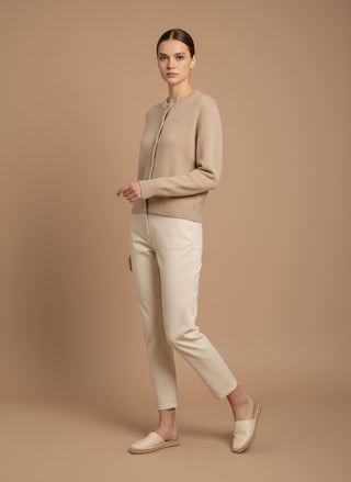 Cardigan - Cardigan girocollo 100% lana vergine - Beige melange - vevi.it