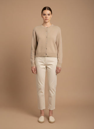 Cardigan - Cardigan girocollo 100% lana vergine - Beige melange - vevi.it