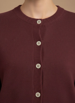 Cardigan - Cardigan girocollo 100% lana vergine - Bordeaux - vevi.it