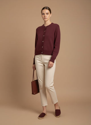Cardigan - Cardigan girocollo 100% lana vergine - Bordeaux - vevi.it