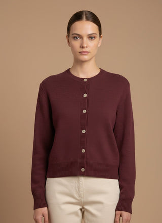 Cardigan - Cardigan girocollo 100% lana vergine - Bordeaux - vevi.it