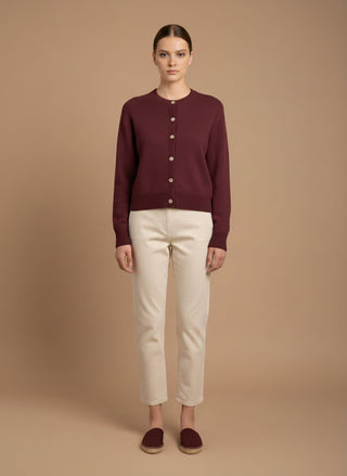 Cardigan - Cardigan girocollo 100% lana vergine - Bordeaux - vevi.it