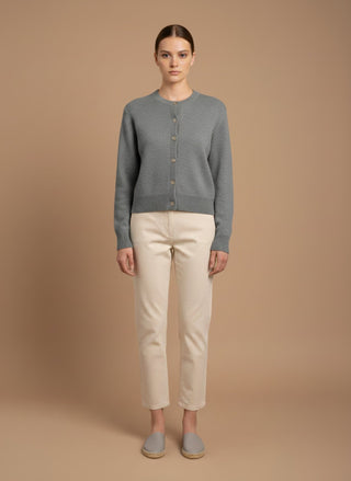 Cardigan - Cardigan girocollo 100% lana vergine - Grigio melange - vevi.it