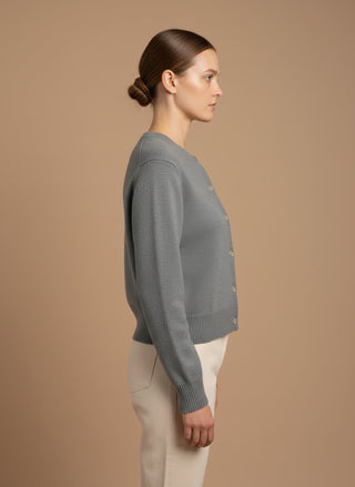 Cardigan - Cardigan girocollo 100% lana vergine - Grigio melange - vevi.it