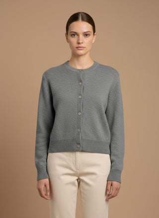 Cardigan - Cardigan girocollo 100% lana vergine - Grigio melange - vevi.it